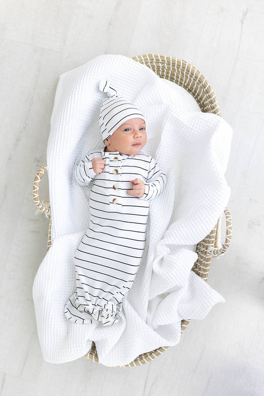 Newborn Knotted Gown Set - Black Stripes - Baby Clothes