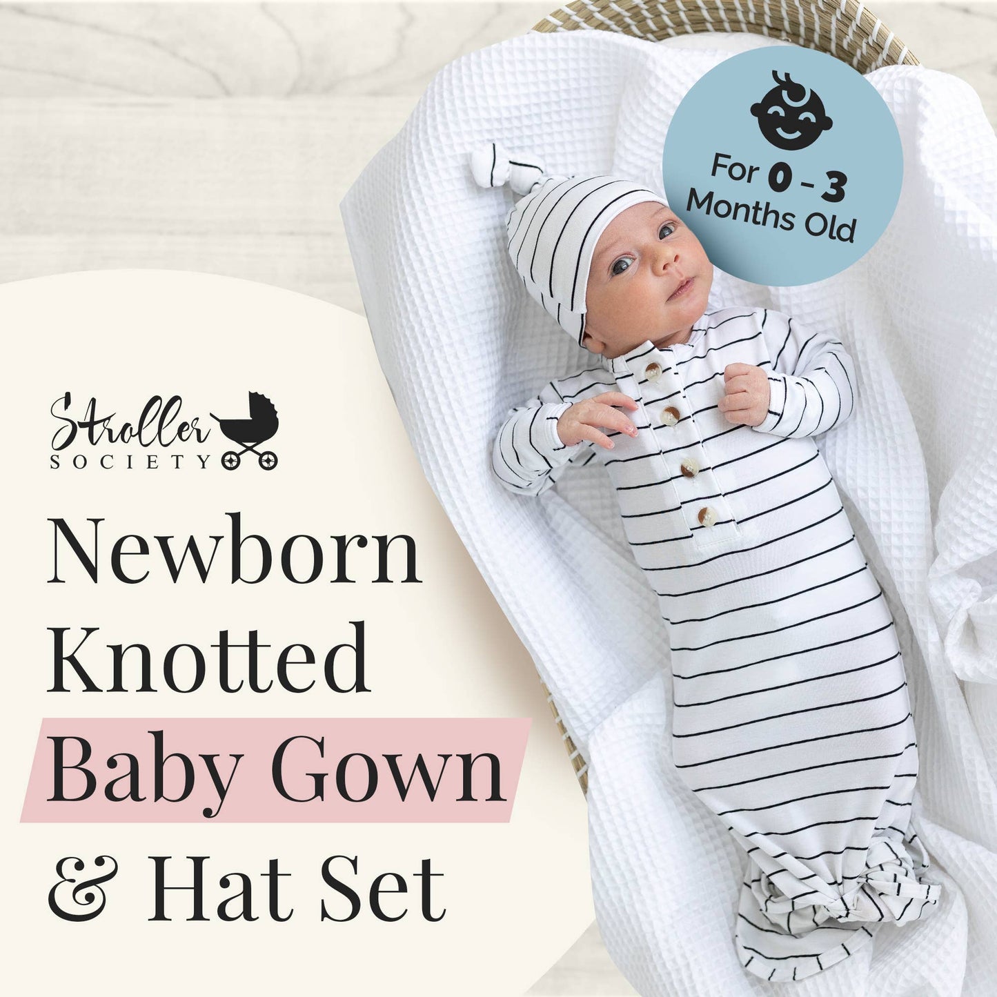 Newborn Knotted Gown Set - Black Stripes - Baby Clothes