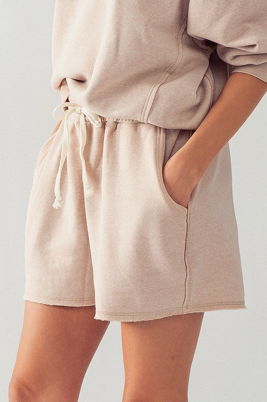 Raw Hem Drawstring Shorts