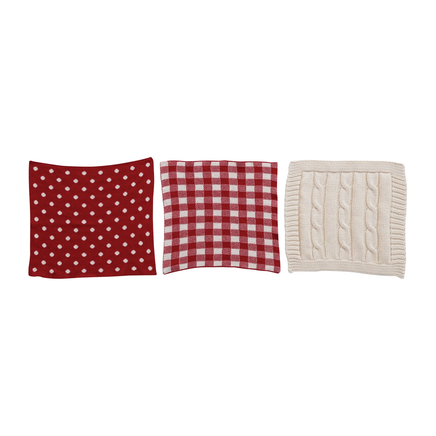 Cotton Knit Dish Cloths with Patterns, Set of 3 in Cotton Bag