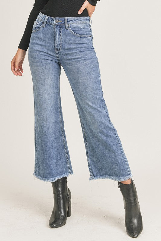 The Johnson High Rise Frayed Ankle Wide Jeans