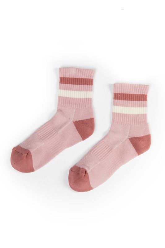 Color Stripe Crew Socks - Ribbed