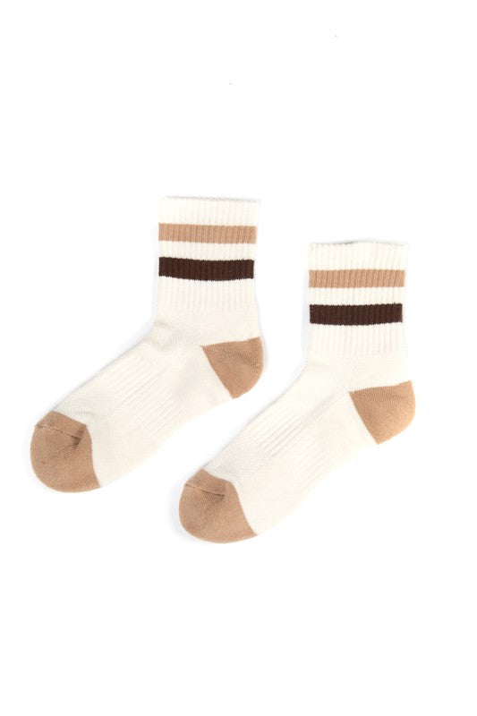 Color Stripe Crew Socks - Ribbed